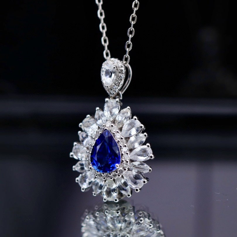 14k Gold 3.03 Ctw Natural Sapphire & Sapphire Pendant( Without Chain ) - 2