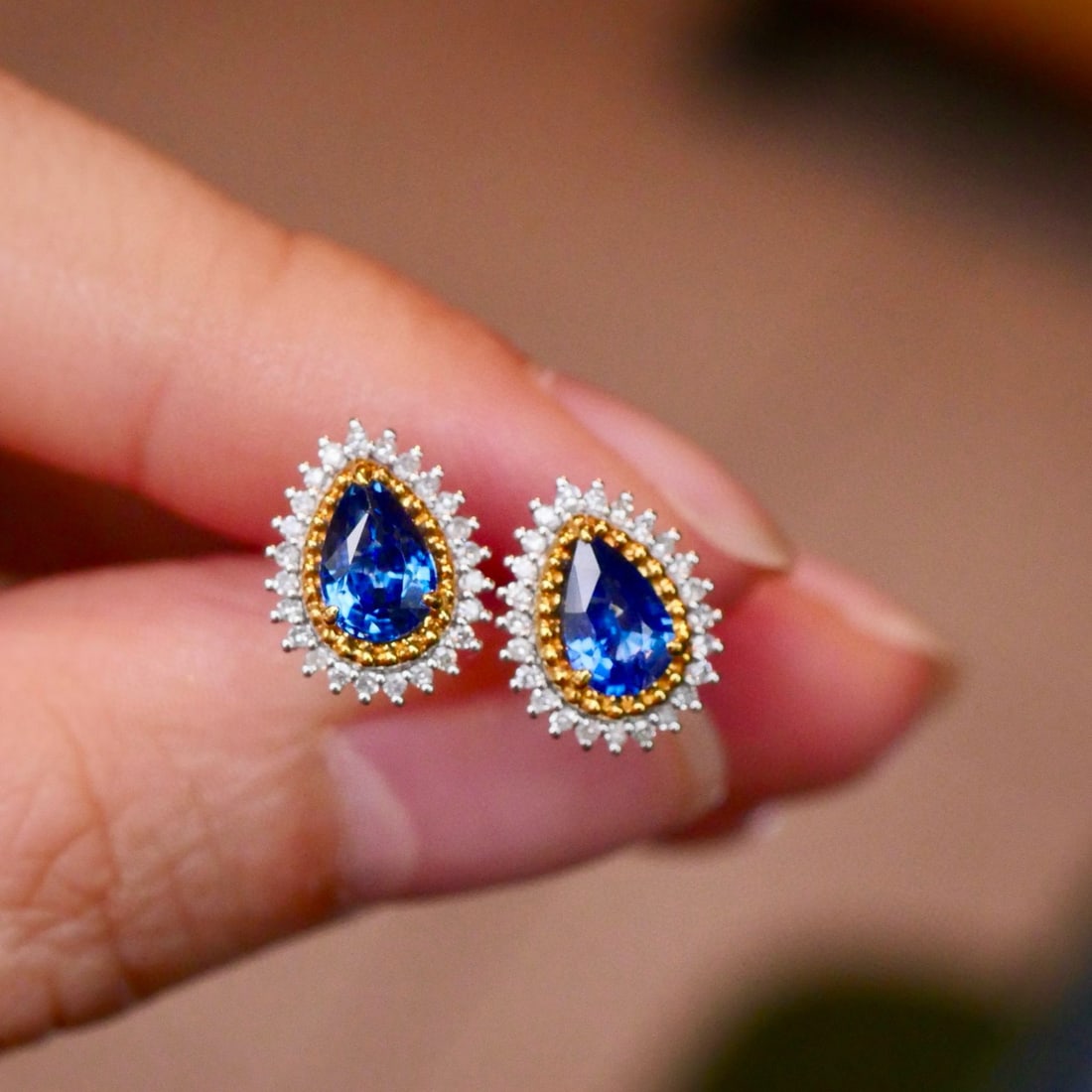 14k Gold 1.4 Ctw Natural Sapphire & Diamond Earrings - 2
