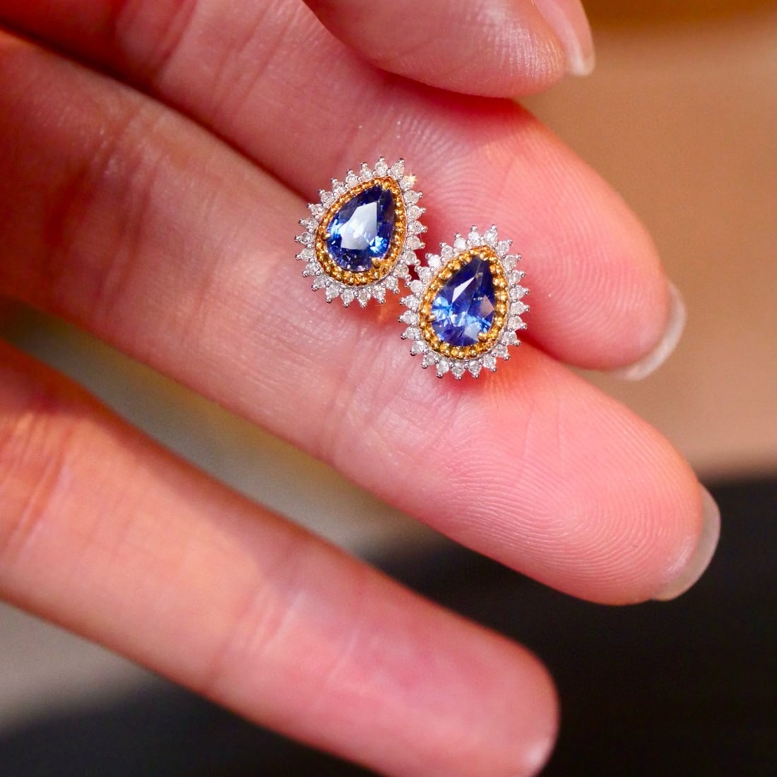 14k Gold 1.4 Ctw Natural Sapphire & Diamond Earrings - 5