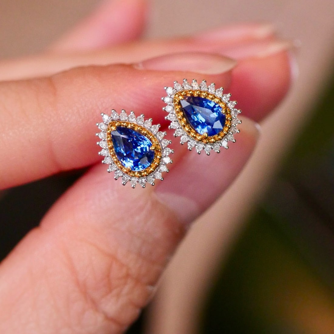 14k Gold 1.4 Ctw Natural Sapphire & Diamond Earrings - 8