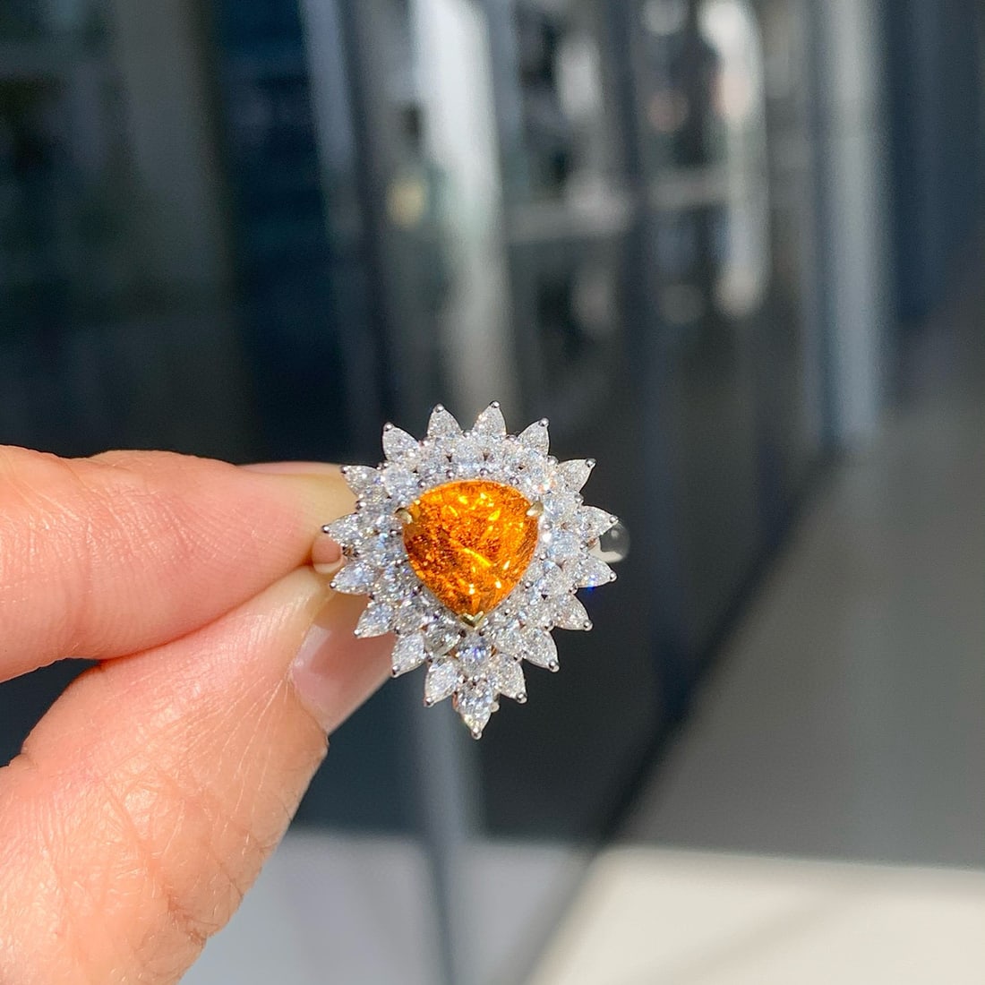 14k Gold 4.03 Ctw Natural Spessartine & Diamond Ring/pendant( Without Chain ): Ref:230941155 // gold content:14k gold // ring size:7. 25us // // main gemstone:spessartine // shape:pear // carat weight:2. 58ct // color:orange // treatment:natural // // adjacent gemstone 2 :