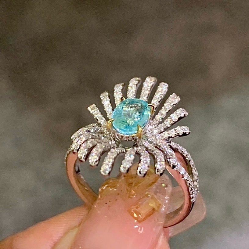 14k Gold 1.68 Ctw Natural Paraiba Tourmaline & Diamond Ring - 2