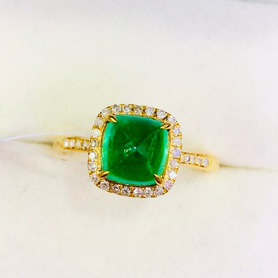 14k Gold 2.8 Ct Vivid Green Natural Emerald & Diamond Ring - 2