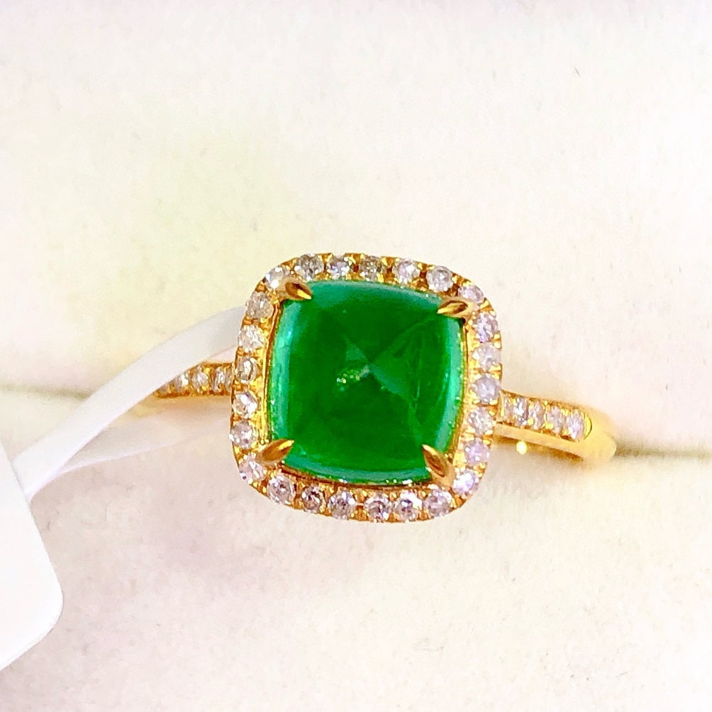 14k Gold 2.8 Ct Vivid Green Natural Emerald & Diamond Ring - 6