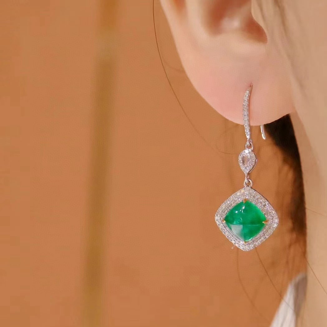 14k Gold 6.12 Ctw Natural Emerald & Diamond Earrings - 4