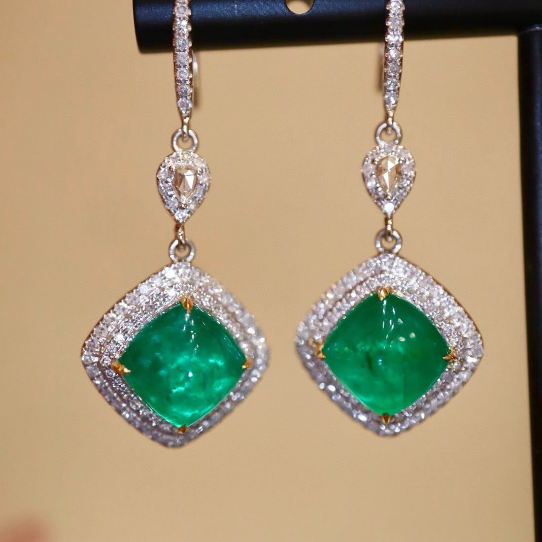 14k Gold 6.12 Ctw Natural Emerald & Diamond Earrings - 5