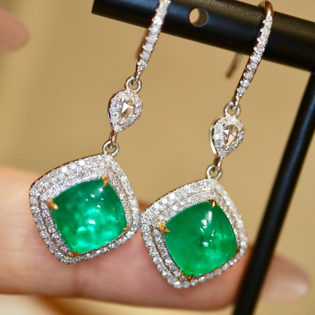 14k Gold 6.12 Ctw Natural Emerald & Diamond Earrings - 6