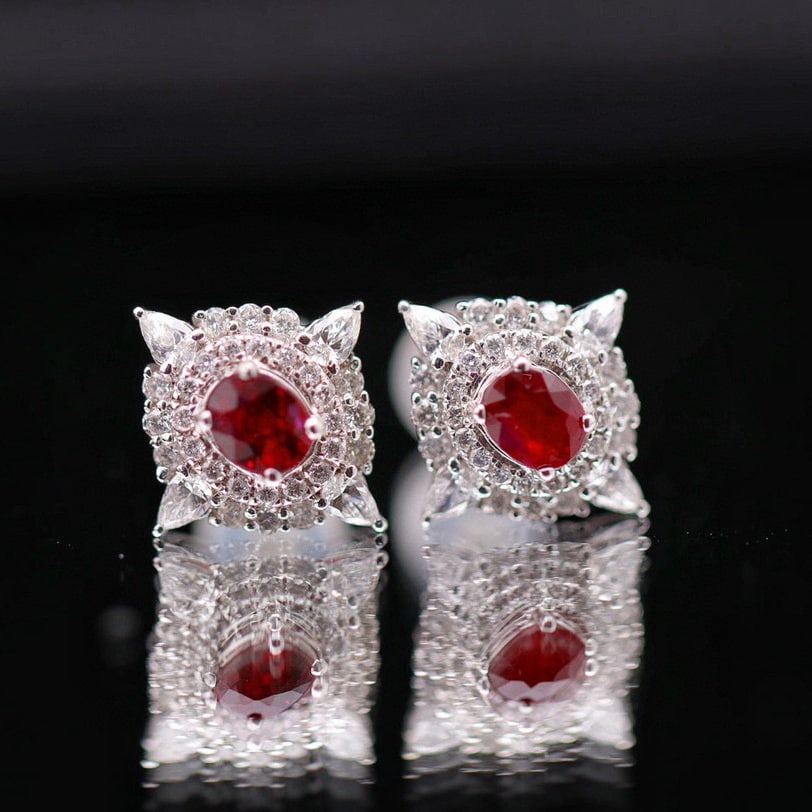 14k Gold 1.16 Ctw Natural Ruby & Diamond Earrings - 2