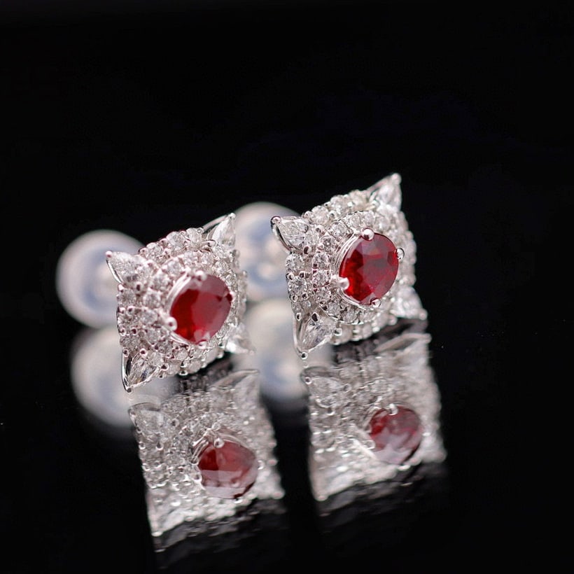 14k Gold 1.16 Ctw Natural Ruby & Diamond Earrings - 3