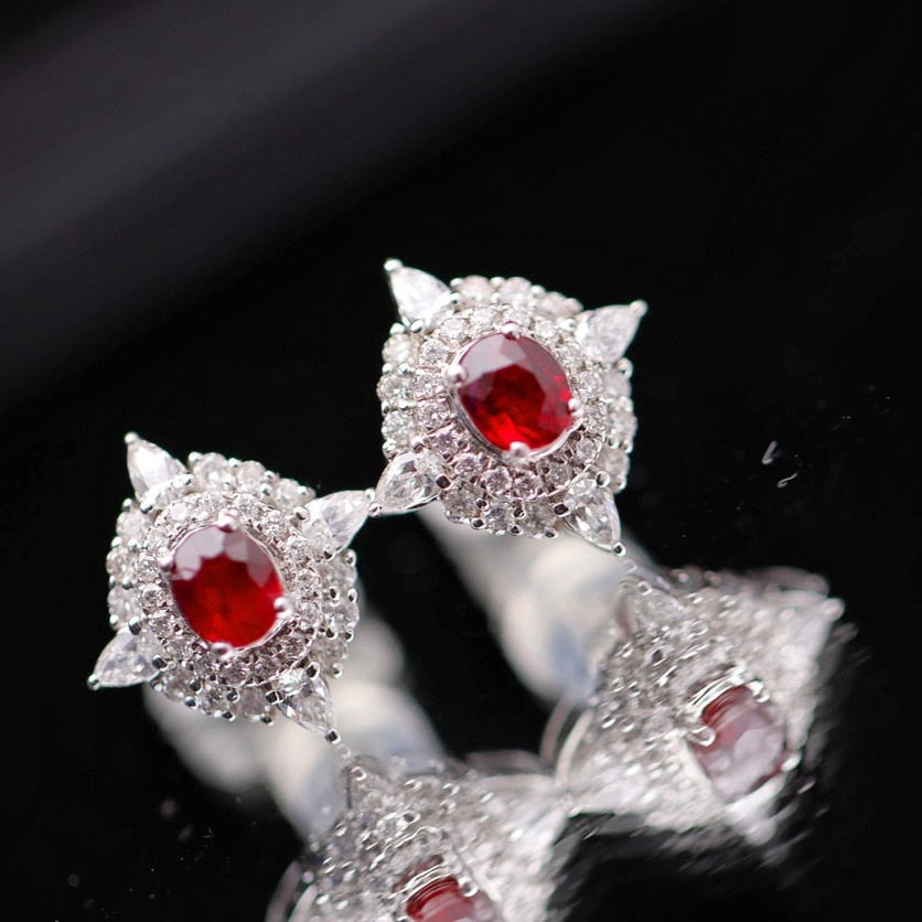 14k Gold 1.16 Ctw Natural Ruby & Diamond Earrings - 4