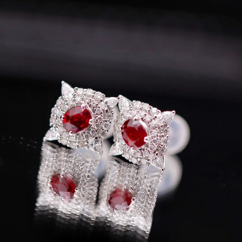 14k Gold 1.16 Ctw Natural Ruby & Diamond Earrings - 5