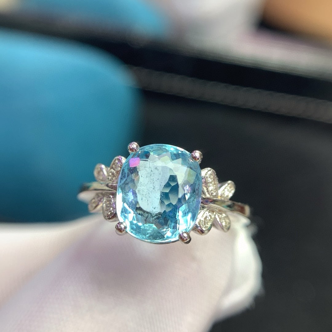 14k Gold 2.7 Ct Natural Aquamarine & Diamond Ring - 2