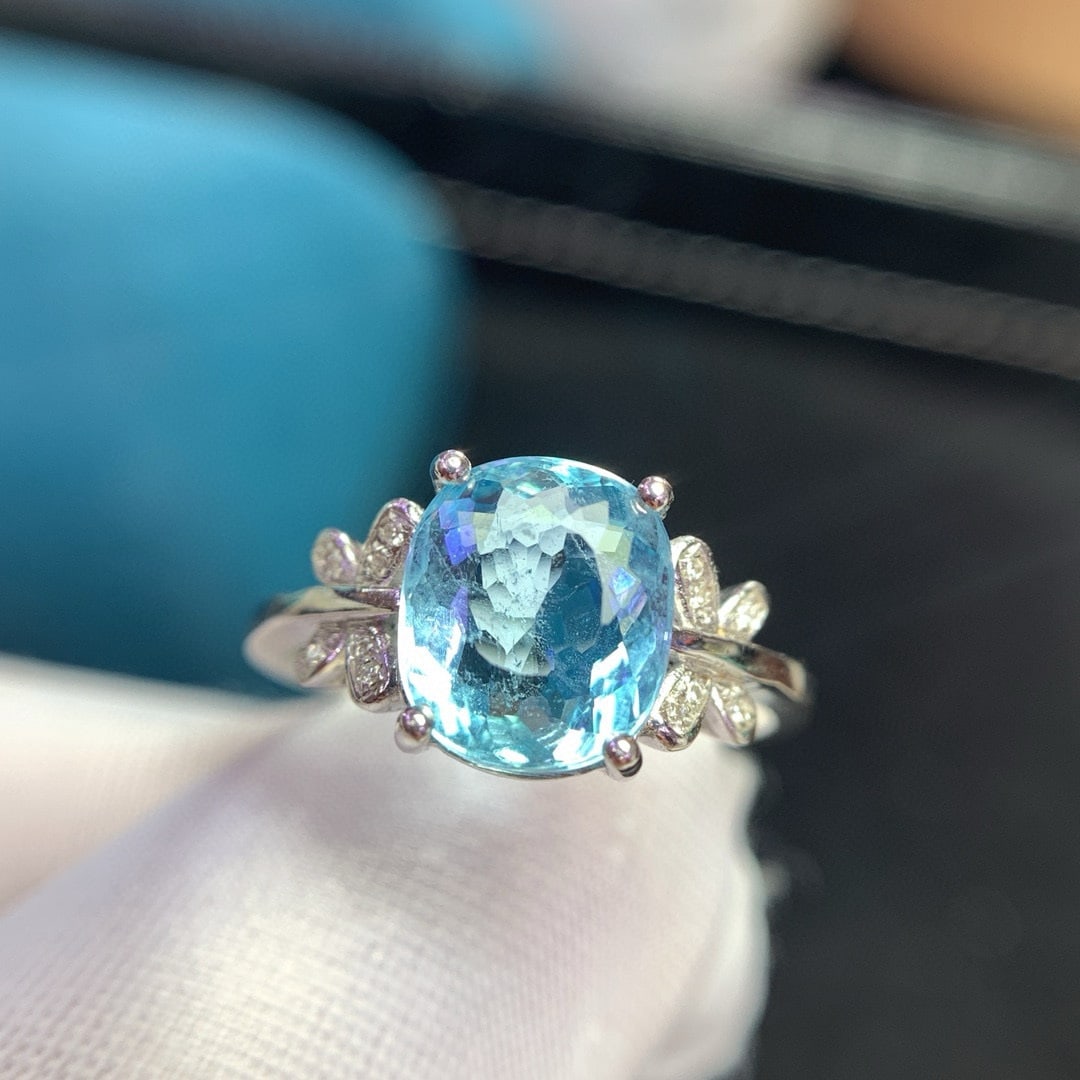 14k Gold 2.7 Ct Natural Aquamarine & Diamond Ring - 5