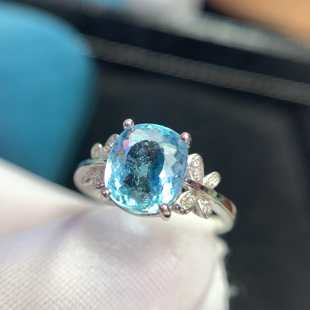 14k Gold 2.7 Ct Natural Aquamarine & Diamond Ring - 7