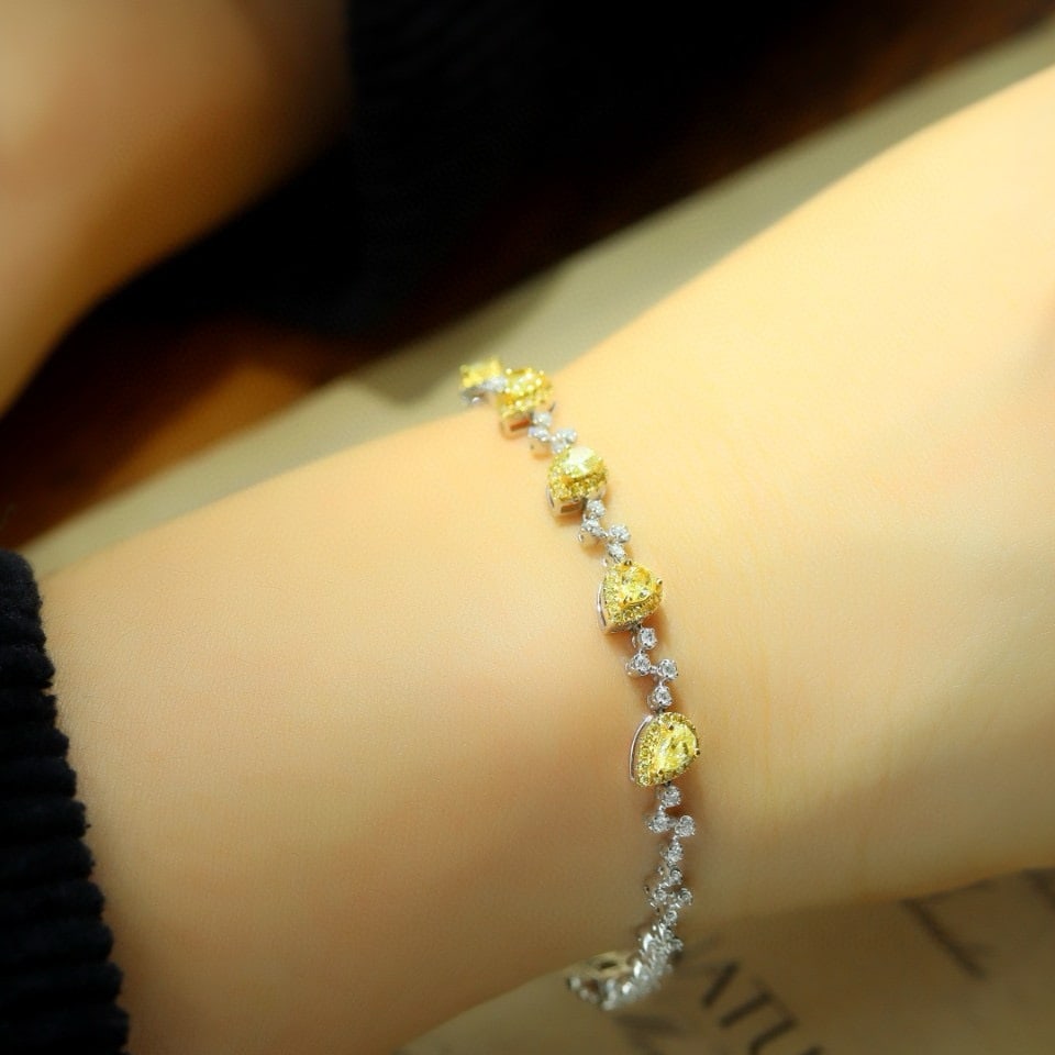 14k Gold 2.25 Ctw Natural Yellow Diamond & Diamond Bracelet - 5