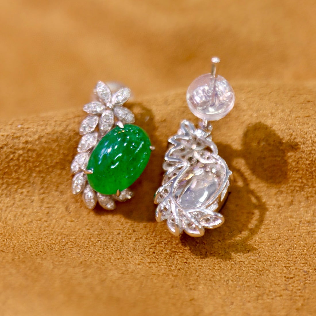 14k Gold 3.29 Ctw Vivid Green Natural Emerald & Diamond Earrings - 6