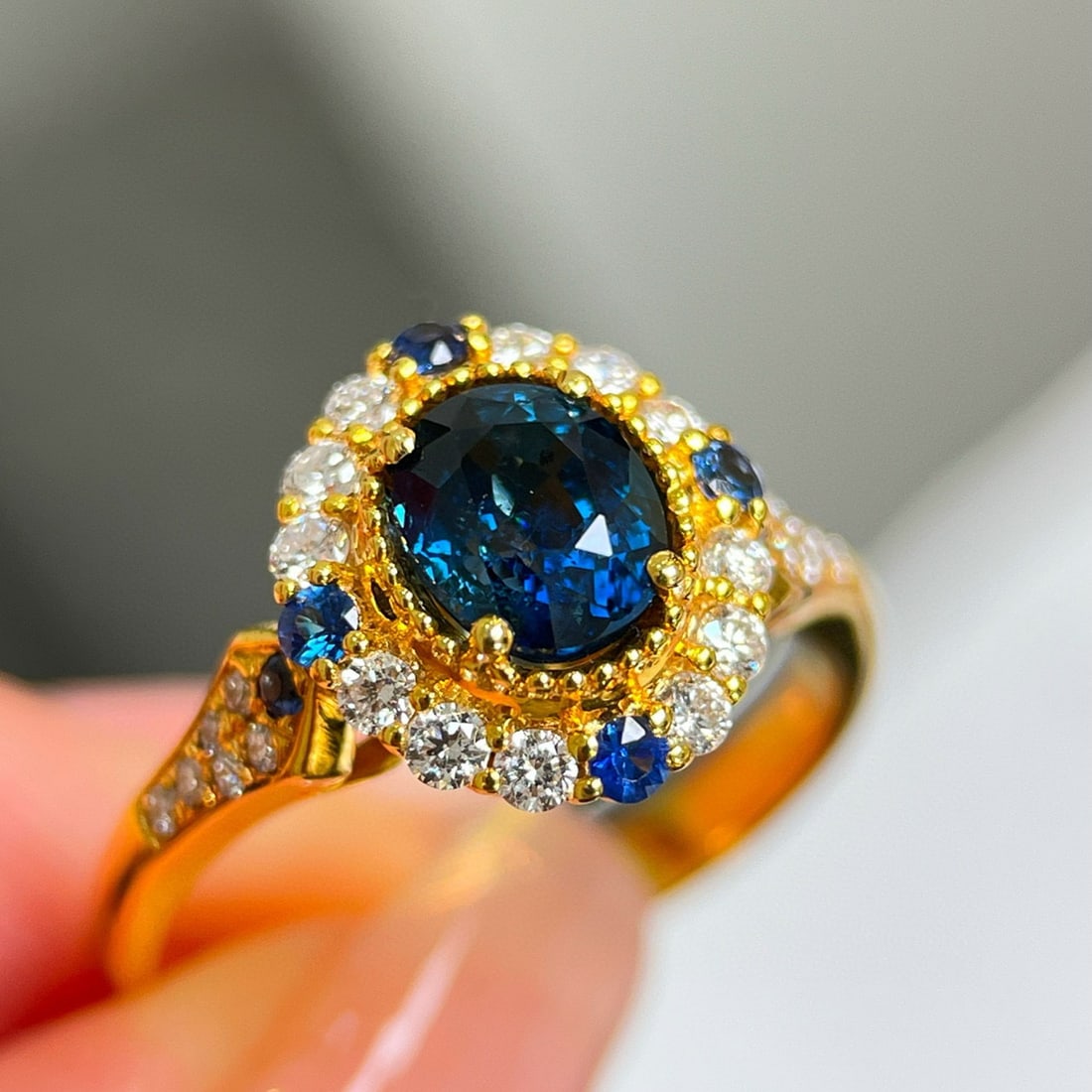 14k Gold 1.49 Ctw Natural Sapphire & Diamond Ring - 5