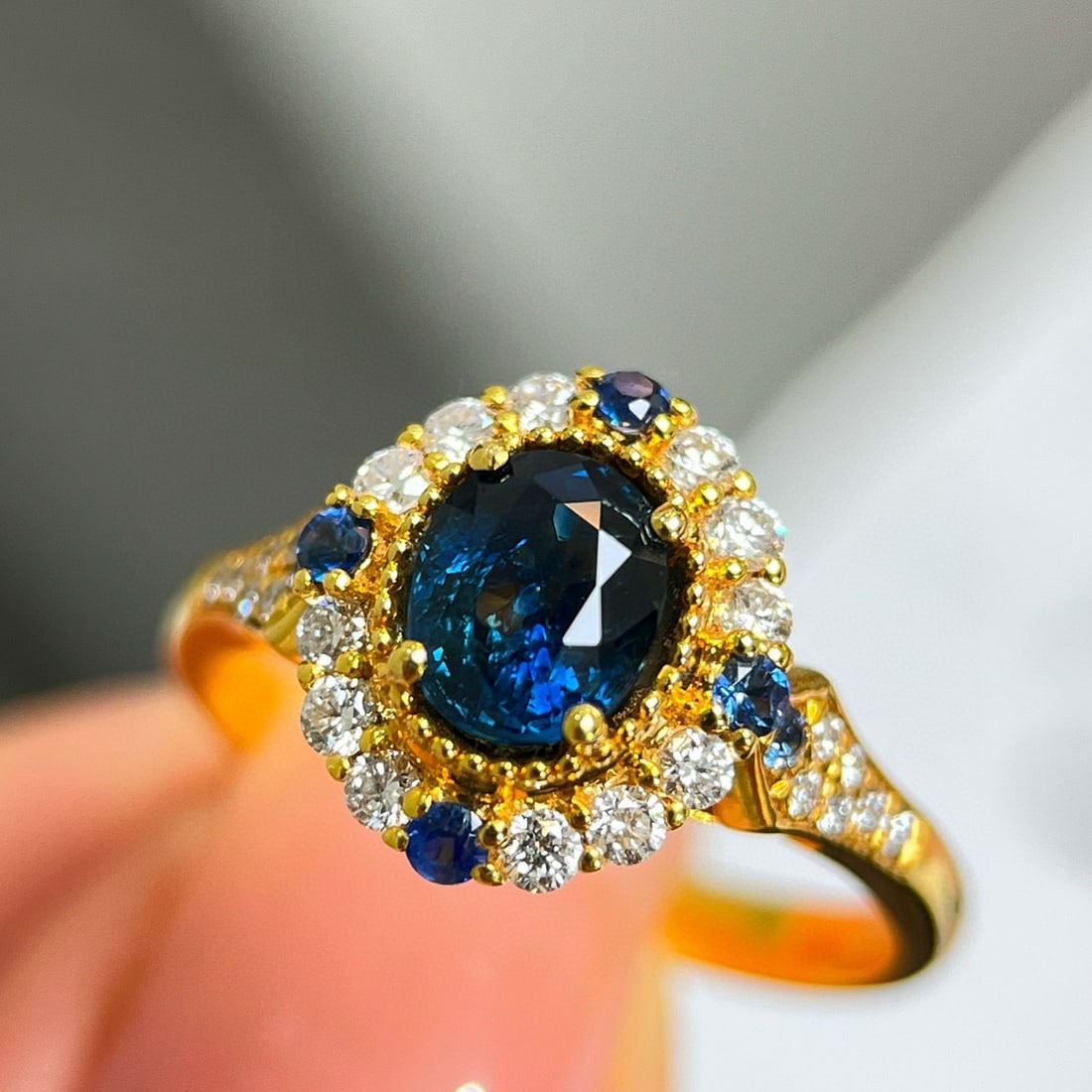 14k Gold 1.49 Ctw Natural Sapphire & Diamond Ring - 7