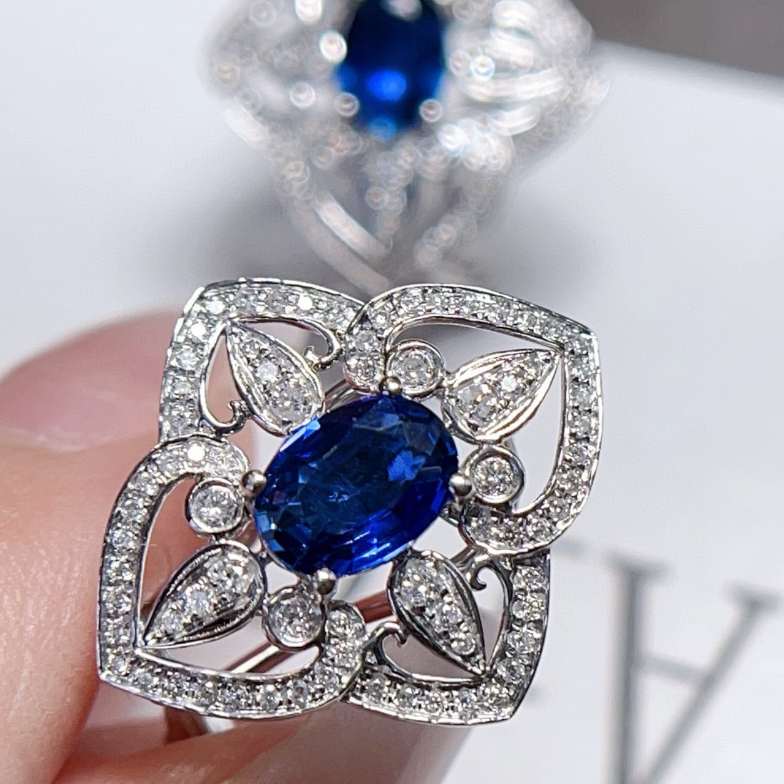 14k Gold 2.22 Ct Natural Sapphire & Diamond Earrings - 4