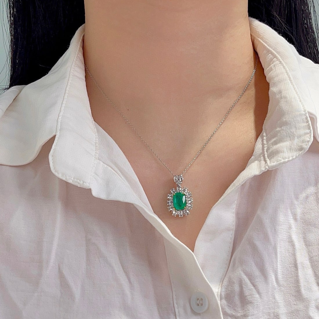 14k Gold 4.27 Ctw Natural Emerald & Sapphire Pendant( Without Chain ) - 3