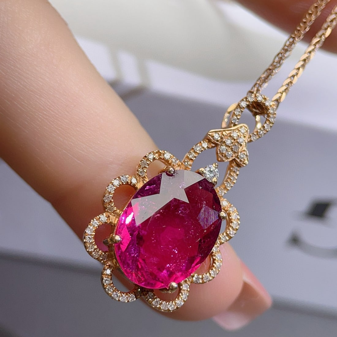 14k Gold 6 Ct Natural Tourmaline & Diamond Pendant( Without Chain ) - 2