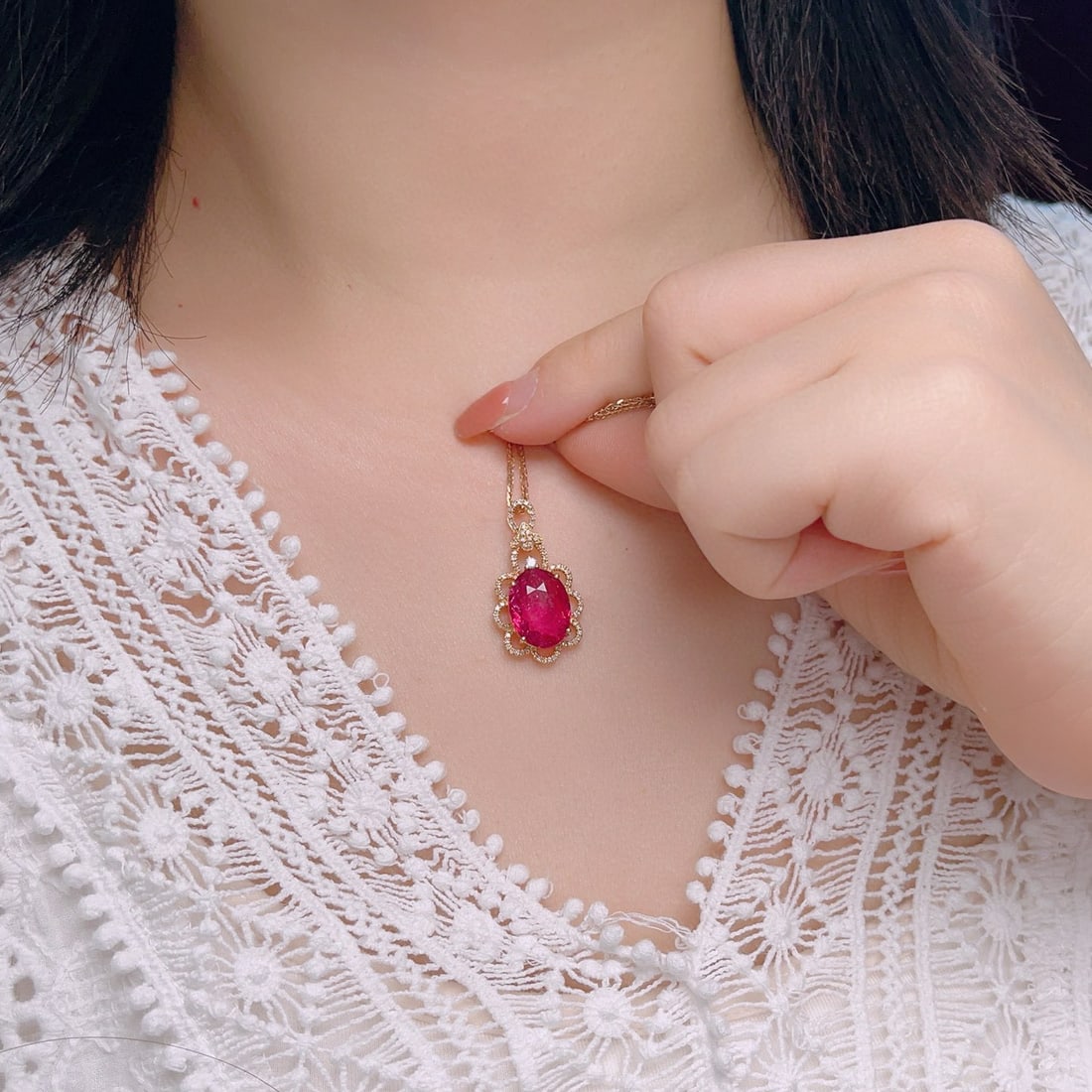 14k Gold 6 Ct Natural Tourmaline & Diamond Pendant( Without Chain ) - 5