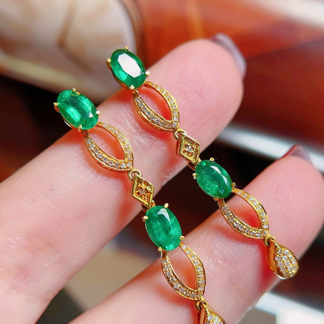 14k Gold 1.91 Ct Natural Emerald & Diamond Earrings - 3