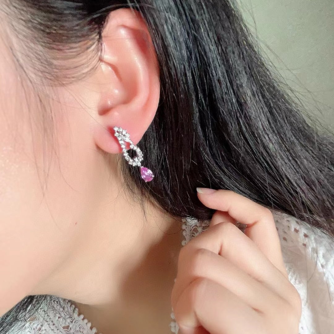 14k Gold 2.45 Ctw Natural Padparadscha Sapphire & Diamond Earrings - 5