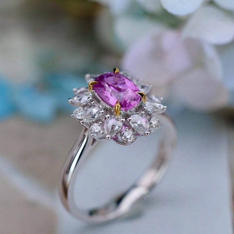 14k Gold 2.05 Ctw Natural Padparadscha Sapphire & Diamond Ring - 4