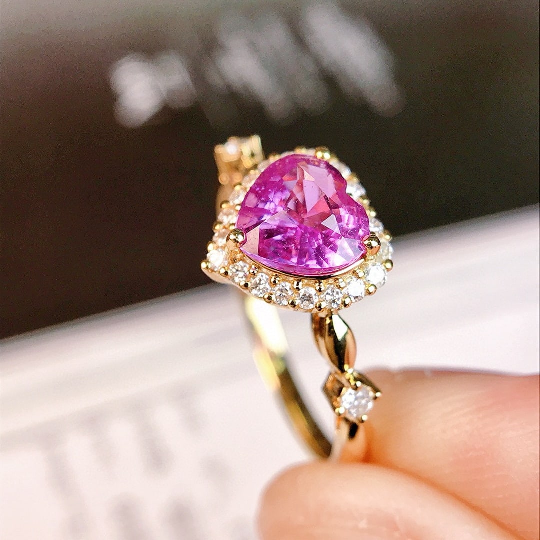 14k Gold 1.25 Ctw Natural Padparadscha Sapphire & Diamond Ring - 2
