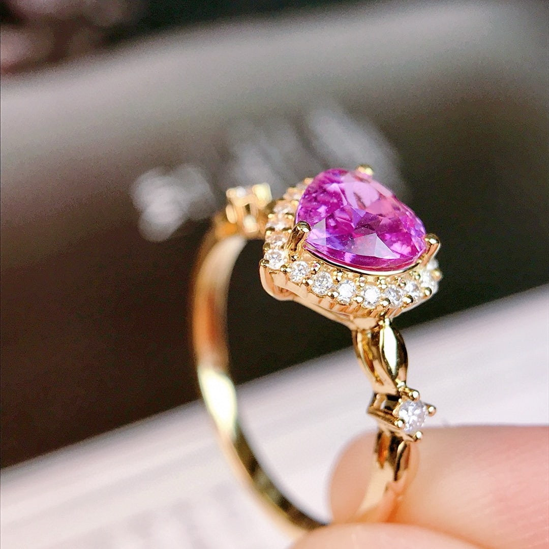 14k Gold 1.25 Ctw Natural Padparadscha Sapphire & Diamond Ring - 3