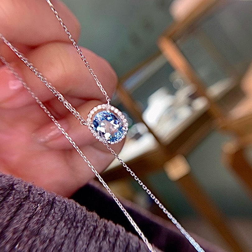 14k Gold 1.30 Ctw Natural Aquamarine & Diamond Necklace - 2