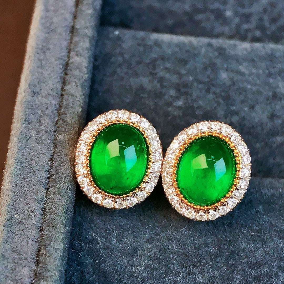 14k Gold 1.77 Ctw Vivid Green Natural Emerald & Diamond Earrings - 3