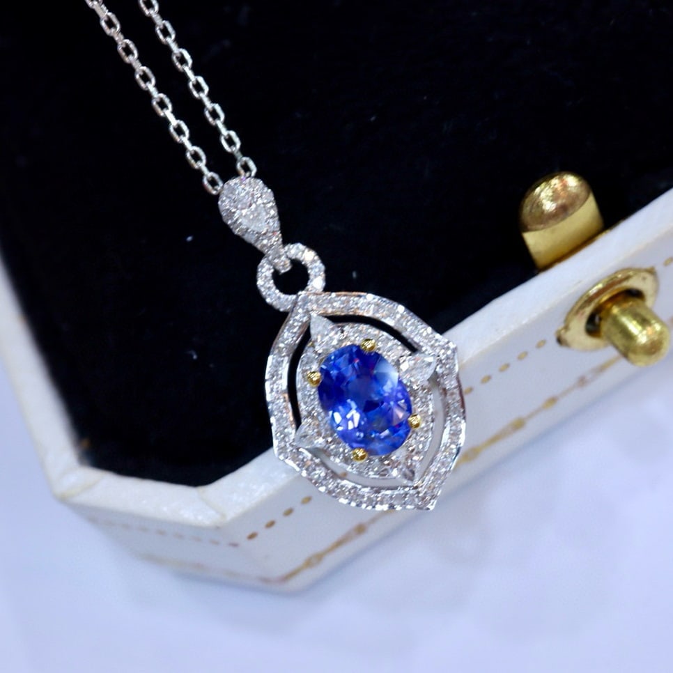 14k Gold 1.37 Ctw Natural Sapphire & Diamond Pendant( Without Chain ) - 2