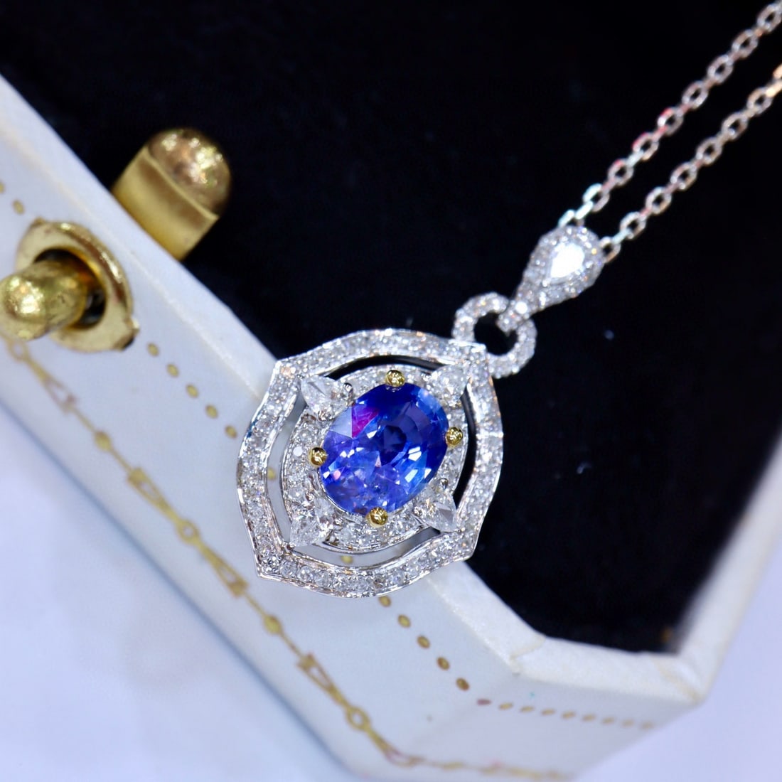 14k Gold 1.37 Ctw Natural Sapphire & Diamond Pendant( Without Chain ) - 3