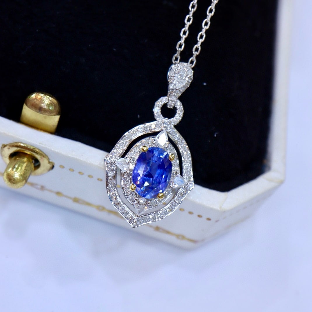 14k Gold 1.37 Ctw Natural Sapphire & Diamond Pendant( Without Chain ) - 4