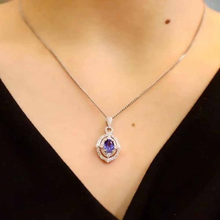 14k Gold 1.37 Ctw Natural Sapphire & Diamond Pendant( Without Chain ) - 5