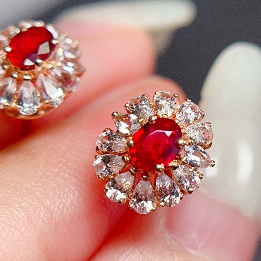 14k Gold 0.61 Ct Natural Ruby & Sapphire Earrings - 2