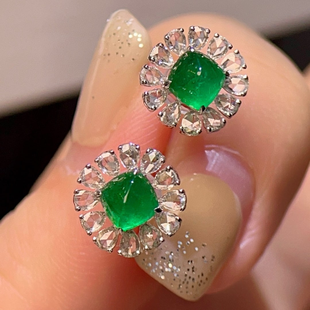 14k Gold 1.66 Ctw Vivid Green Natural Emerald & Diamond Earrings - 3