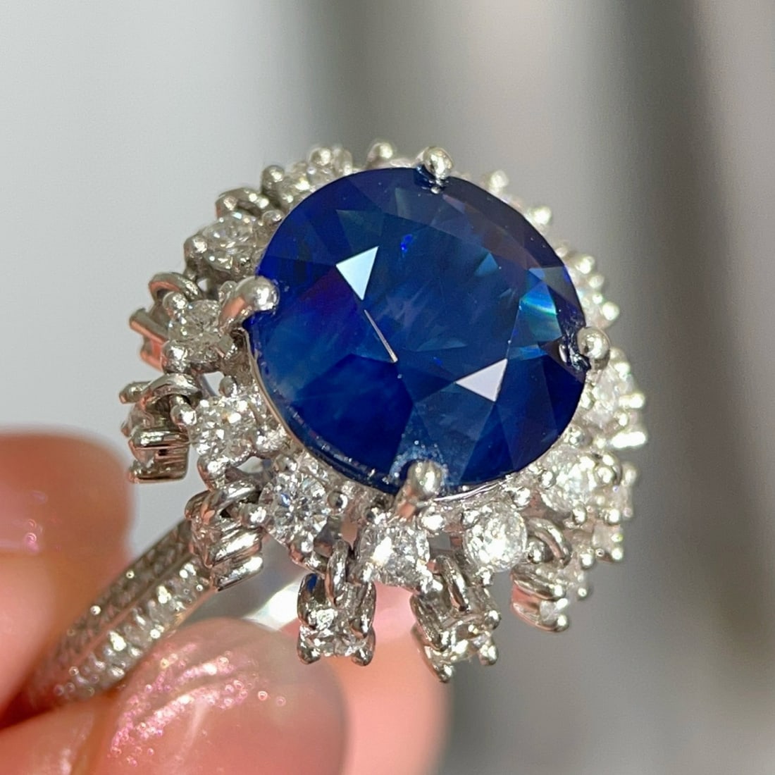 14k Gold 4.46 Ctw Natural Sapphire & Diamond Ring - 3