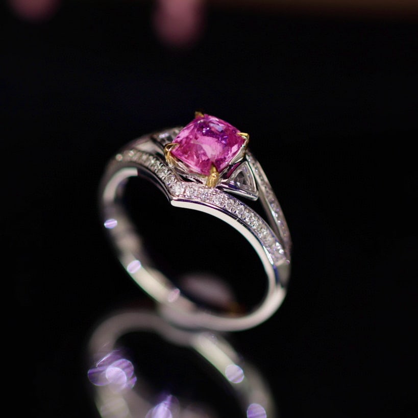 14k Gold 1.56 Ctw Natural Padparadscha Sapphire & Diamond Ring - 5