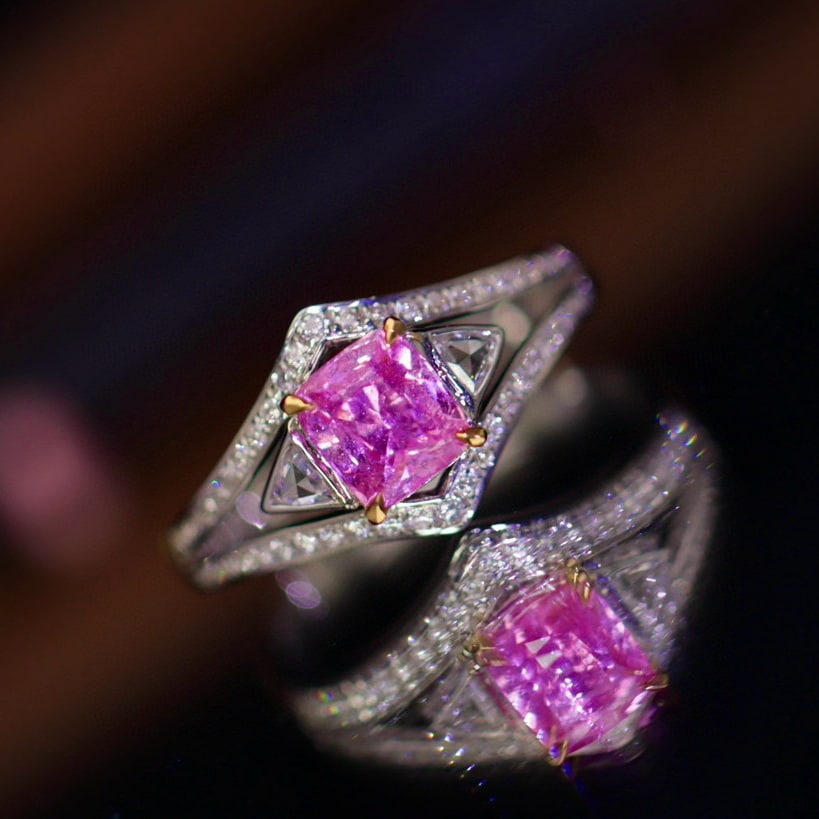 14k Gold 1.56 Ctw Natural Padparadscha Sapphire & Diamond Ring - 8