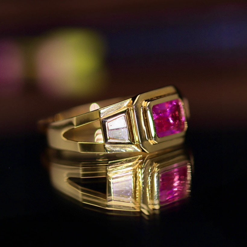 14k Gold 1.34 Ctw Natural Padparadscha Sapphire & Diamond Ring - 3