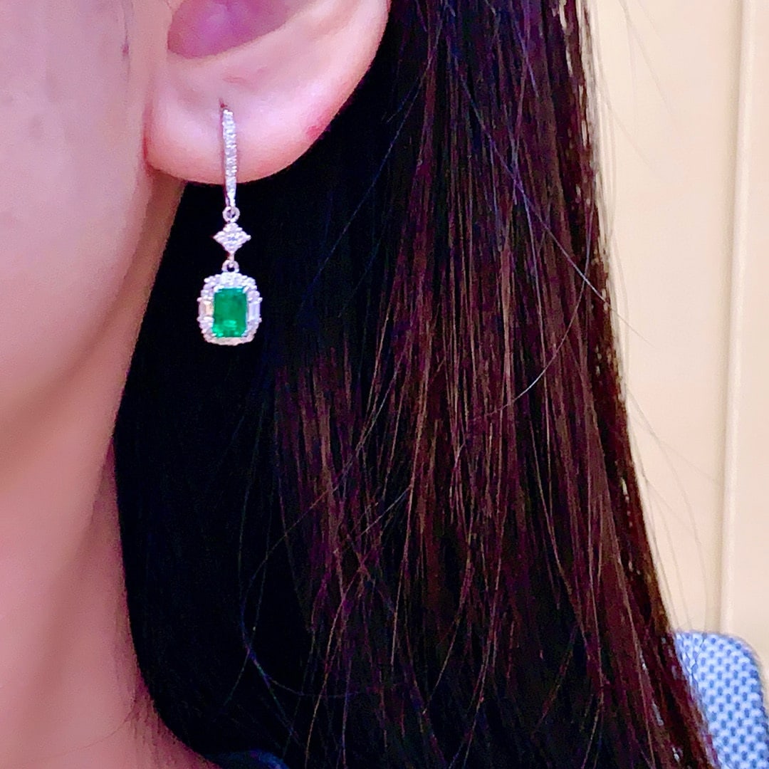 14k Gold 1.94 Ctw Vivid Green Natural Emerald & Diamond Earrings - 4