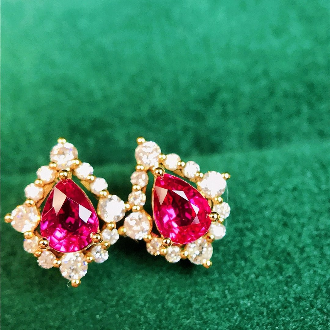 14k Gold 1.09 Ctw Natural Ruby & Diamond Earrings - 2