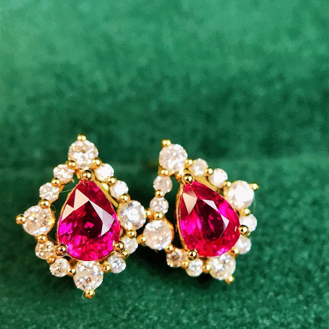 14k Gold 1.09 Ctw Natural Ruby & Diamond Earrings - 3