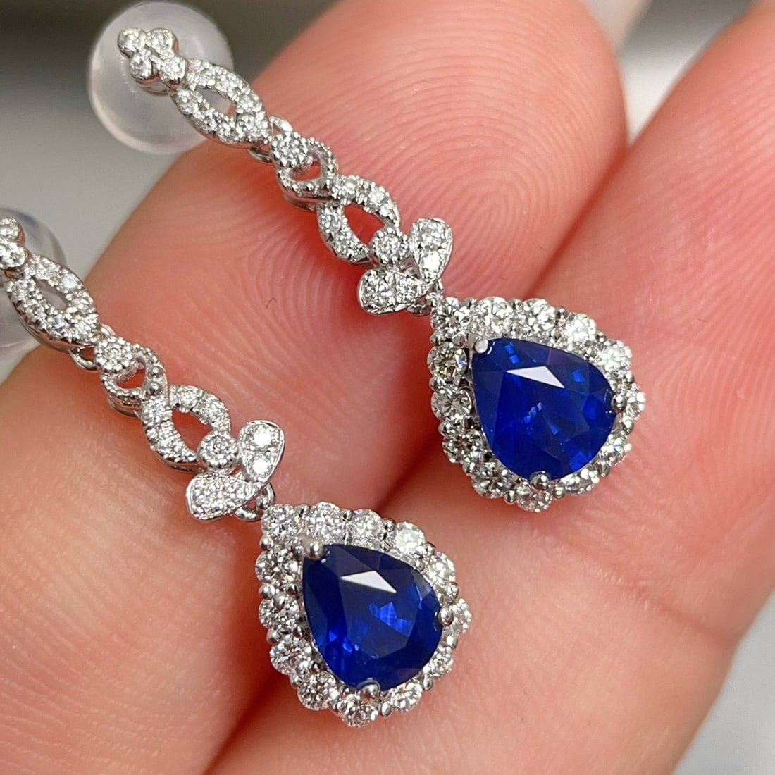 14k Gold 1.78 Ctw Natural Sapphire & Diamond Earrings - 3