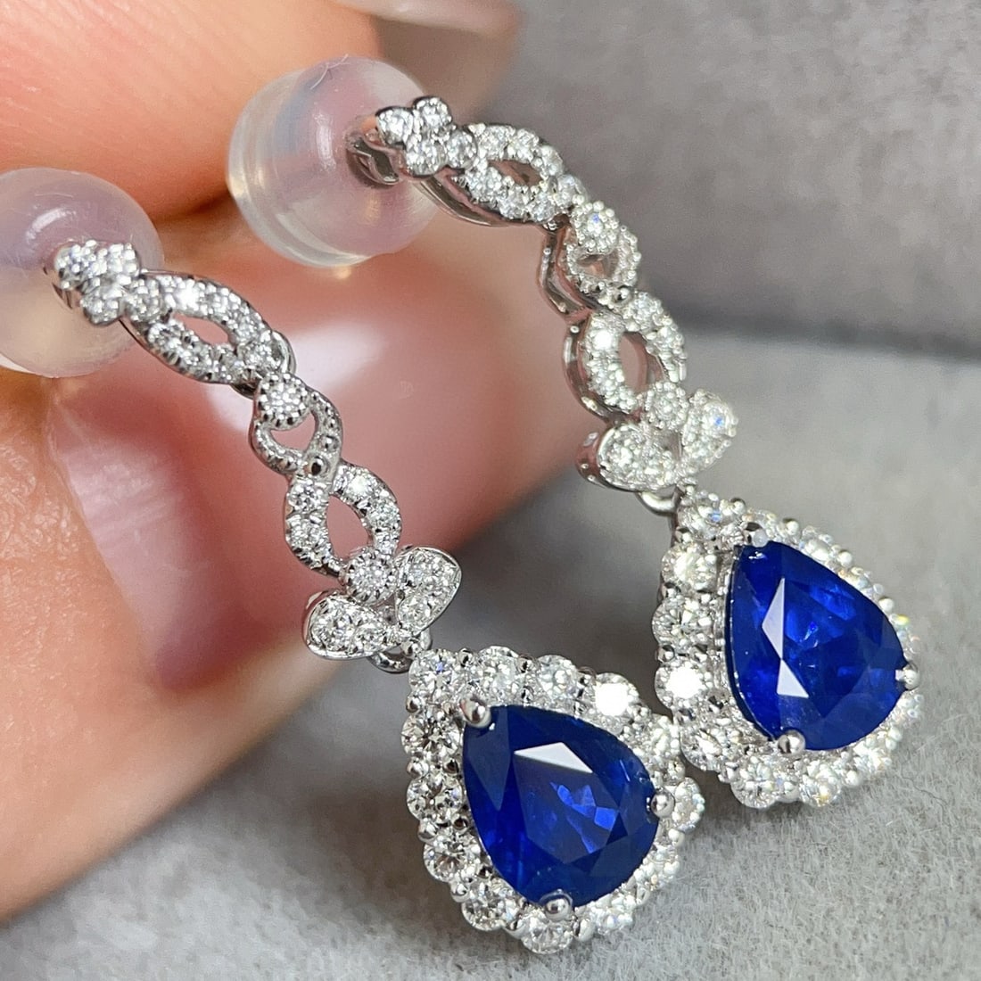 14k Gold 1.78 Ctw Natural Sapphire & Diamond Earrings - 7