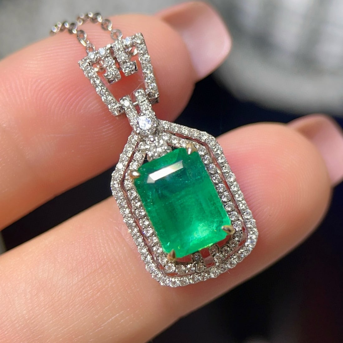 14k Gold 2.9 Ct Natural Emerald & Diamond Pendant( Without Chain ) - 4