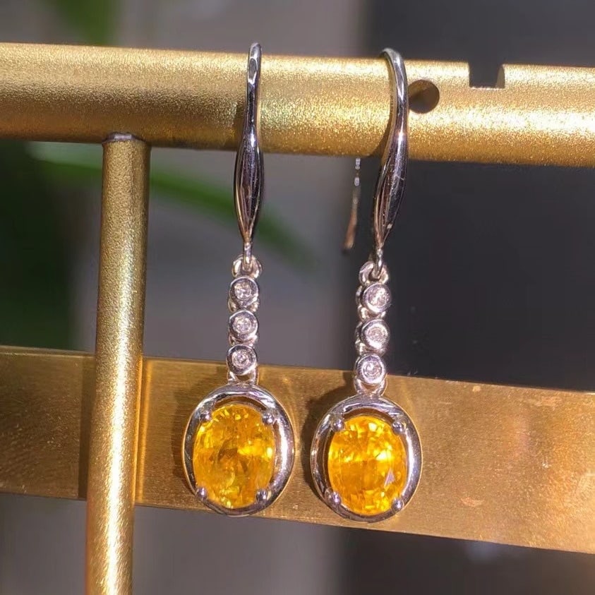 14k Gold 1.9 Ct Natural Sapphire & Diamond Earrings - 2